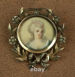 Beautiful Broche Ancienne In Argent Massif Peinture Miniature Portrait Women 19th