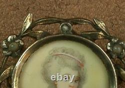 Beautiful Broche Ancienne In Argent Massif Peinture Miniature Portrait Women 19th