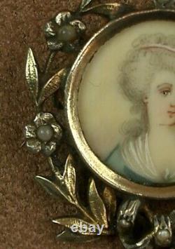 Beautiful Broche Ancienne In Argent Massif Peinture Miniature Portrait Women 19th