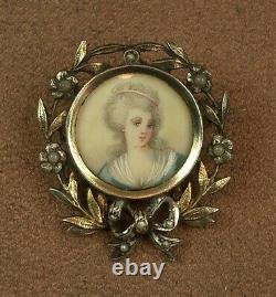 Beautiful Broche Ancienne In Argent Massif Peinture Miniature Portrait Women 19th