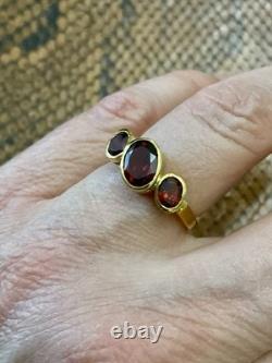 Beautiful Garnet, Vermeil, Silver, Antique Trilogy Ring Solid Silver Art Deco
