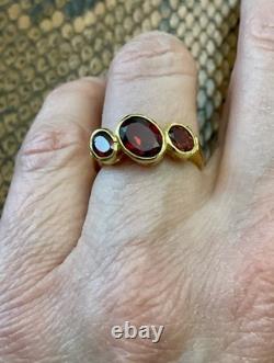 Beautiful Garnet, Vermeil, Silver, Antique Trilogy Ring Solid Silver Art Deco