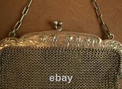 Beautiful Handbag Ancien Aumoniere En Argent Massif Art Nouveau Decor Floral