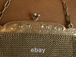 Beautiful Handbag Ancien Aumoniere En Argent Massif Art Nouveau Decor Floral