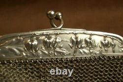 Beautiful Handbag Ancien Aumoniere En Argent Massif Art Nouveau Decor Floral