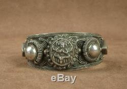 Beautiful Important Ancient Cuff Bracelet In Sterling Silver China Indochina