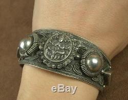 Beautiful Important Ancient Cuff Bracelet In Sterling Silver China Indochina