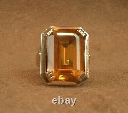 Beautiful Important Antique Ring Solid Silver and Gold Large Orange Stone