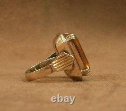 Beautiful Important Antique Ring Solid Silver and Gold Large Orange Stone