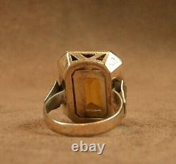 Beautiful Important Antique Ring Solid Silver and Gold Large Orange Stone