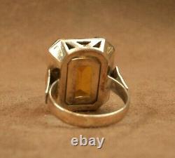 Beautiful Important Antique Ring Solid Silver and Gold Large Orange Stone