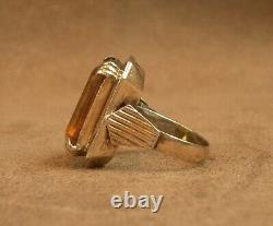 Beautiful Important Antique Ring Solid Silver and Gold Large Orange Stone