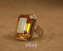 Beautiful Important Antique Ring Solid Silver and Gold Large Orange Stone