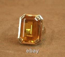 Beautiful Important Antique Ring Solid Silver and Gold Large Orange Stone