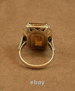 Beautiful Important Antique Ring Solid Silver and Gold Large Orange Stone