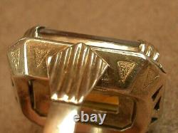 Beautiful Important Antique Ring Solid Silver and Gold Large Orange Stone