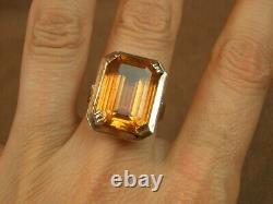 Beautiful Important Antique Ring Solid Silver and Gold Large Orange Stone