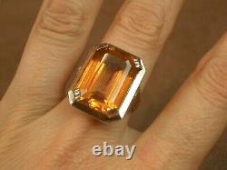 Beautiful Important Antique Ring Solid Silver and Gold Large Orange Stone