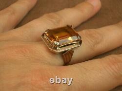 Beautiful Important Antique Ring Solid Silver and Gold Large Orange Stone
