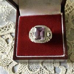 Beautiful Large Ancient Silver Ring Massif, Royal Amethyst