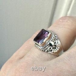 Beautiful Large Ancient Silver Ring Massif, Royal Amethyst