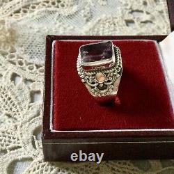 Beautiful Large Ancient Silver Ring Massif, Royal Amethyst