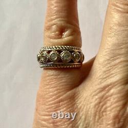 Beautiful Large Old Half-round Ring In Vermeil Topaz And Massive Silver