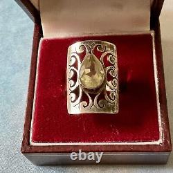 Beautiful Large Ring Old Scissors Veritable Citrine, Silver Massif