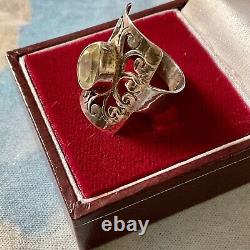 Beautiful Large Ring Old Scissors Veritable Citrine, Silver Massif