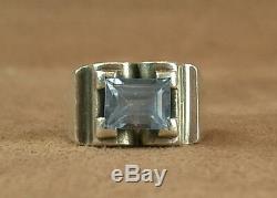 Beautiful Large Ring Tank Old Art Deco Silver Set With One Bluestone