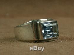 Beautiful Large Ring Tank Old Art Deco Silver Set With One Bluestone