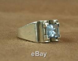 Beautiful Large Ring Tank Old Art Deco Silver Set With One Bluestone