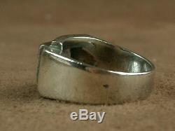 Beautiful Large Ring Tank Old Art Deco Silver Set With One Bluestone