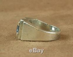 Beautiful Large Ring Tank Old Art Deco Silver Set With One Bluestone