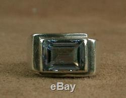 Beautiful Large Ring Tank Old Art Deco Silver Set With One Bluestone