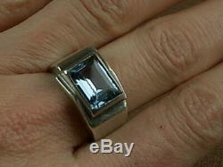 Beautiful Large Ring Tank Old Art Deco Silver Set With One Bluestone