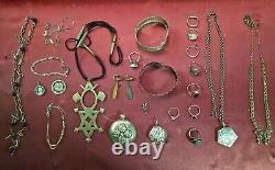 Beautiful Lot of 25 Antique Solid Silver Jewelry Necklace Bracelet Ring 236 Grams