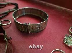 Beautiful Lot of 25 Antique Solid Silver Jewelry Necklace Bracelet Ring 236 Grams