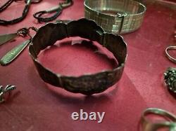 Beautiful Lot of 25 Antique Solid Silver Jewelry Necklace Bracelet Ring 236 Grams