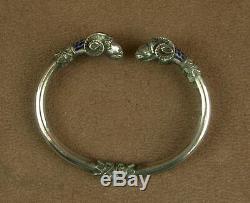 Beautiful Old Bangle In Sterling Silver And Email Double Heads De Belier