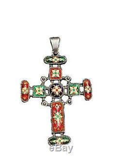 Beautiful Old Cross In Enamels From Bressans Mount Sterling Silver Punched