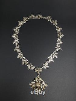 Beautiful Old Necklace Sterling Silver Vermeil Maltese Cross Nineteenth Empire Style