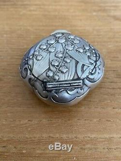 Beautiful Old Pill Box Poudrier Sterling Silver Art Nouveau Muguets
