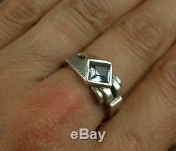 Beautiful Old Tank Ring Art Deco Silver Set With One Bluestone