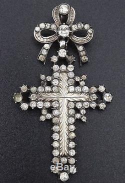 Beautiful Old Yvetot Cross Sterling Silver Gold Rhine Stone Normandy Nineteenth