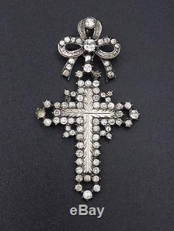 Beautiful Old Yvetot Cross Sterling Silver Gold Rhine Stone Normandy Nineteenth