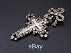 Beautiful Old Yvetot Cross Sterling Silver Gold Rhine Stone Normandy Nineteenth