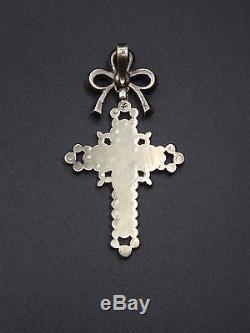 Beautiful Old Yvetot Cross Sterling Silver Gold Rhine Stone Normandy Nineteenth