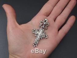 Beautiful Old Yvetot Cross Sterling Silver Gold Rhine Stone Normandy Nineteenth