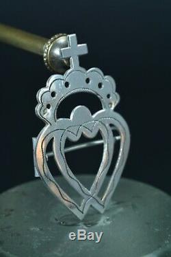 Beautiful Regional Jewel Brooch Old Vendéen Heart Silver Silversmith Paul Loze 19th